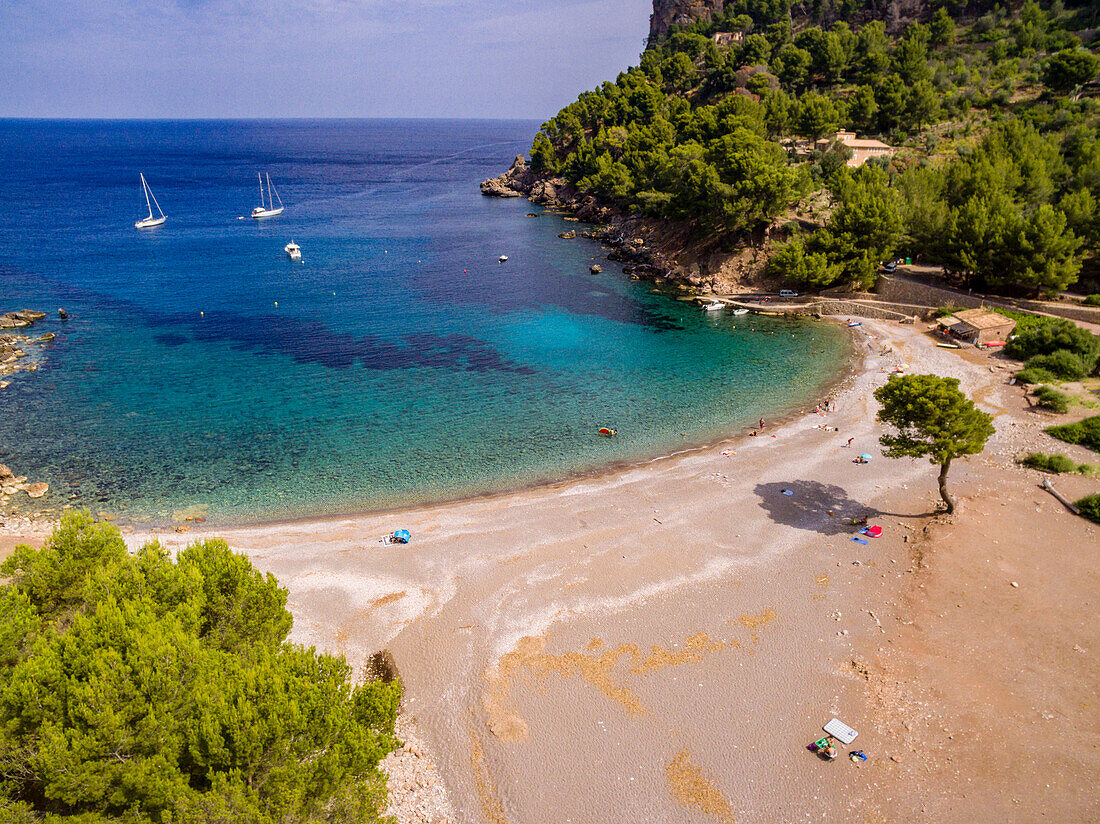  Strand Cala Tuent, Gemeinde Escorca, Naturschutzgebiet Serra de Tramuntana, Mallorca, Balearen, Spanien 