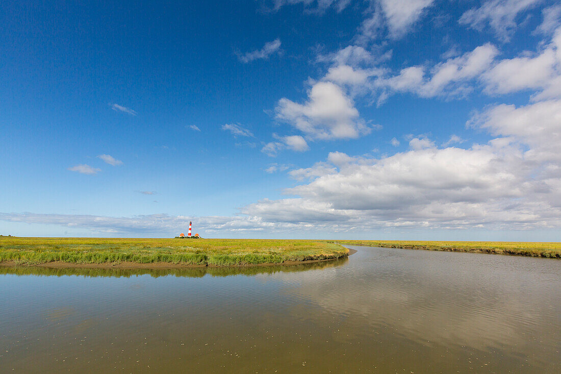 Leuchtturm Westerhever, Nationalpark Wattenmeer, Nordfriesland, Schleswig-Holstein, Deutschland