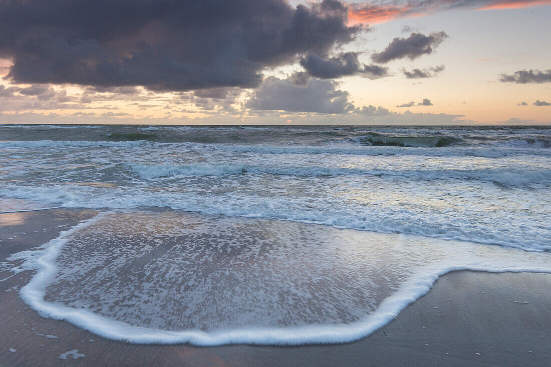  Evening atmosphere on the western beach of Darss, Western Pomerania Lagoon Area National Park, Fischland-Darss-Zingst, Mecklenburg-Western Pomerania, Germany 