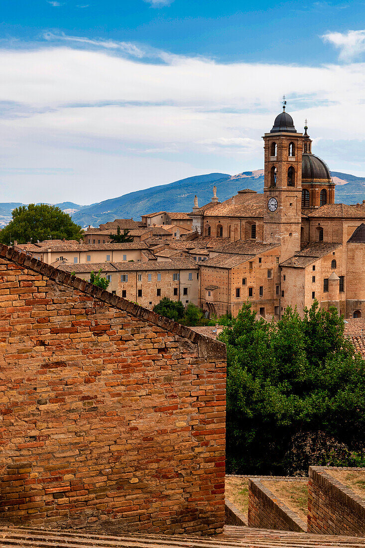 Cathedral seen from the Albornoz Fortress.Old Town, Urbino, Marche, Italy, Europe