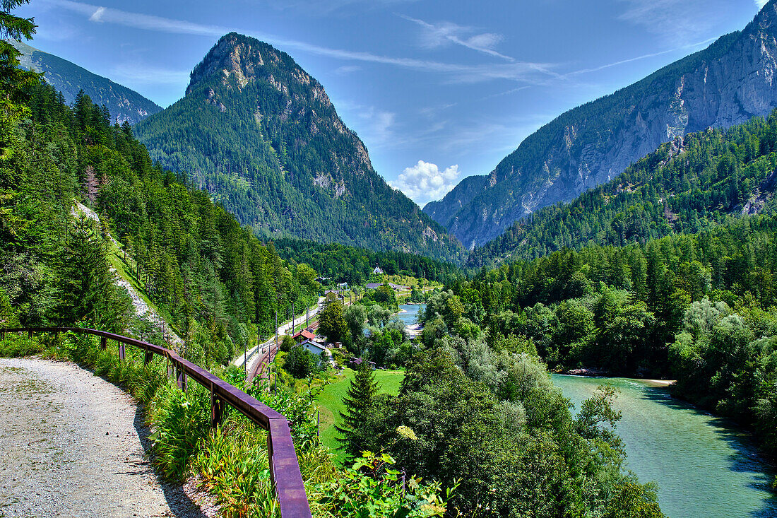  Gesäuse National Park, Styria-Austria. View of the Johnsbach train station over the Enns cascades 