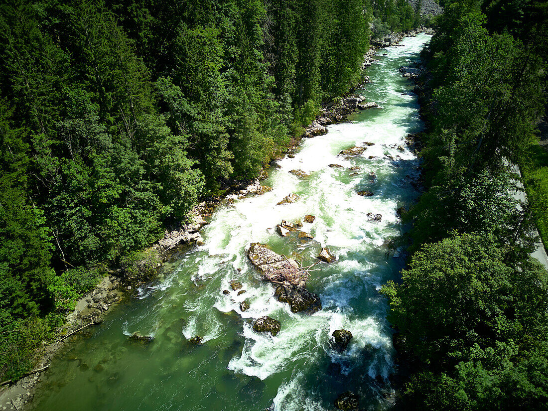 Luftaufnahme der 'Wilden Enns', Ennskaskaden, Nationalpark Gesäuse, Ennstaler Alpen, Steiermark, Österreich