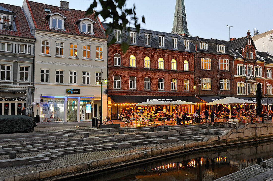 outside cafes along the Aarhus River in the center town, Aarhus, Jutland Peninsula, Denmark, Northern Europe