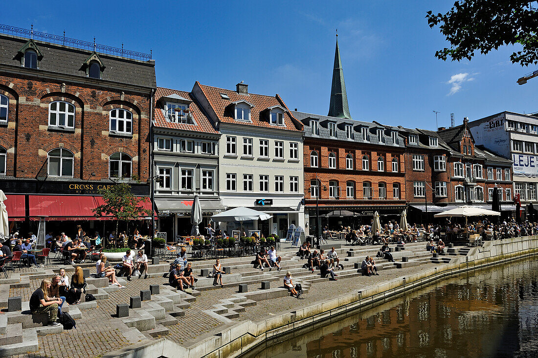 outside cafes along the Aarhus River in the center town, Aarhus, Jutland Peninsula, Denmark, Northern Europe