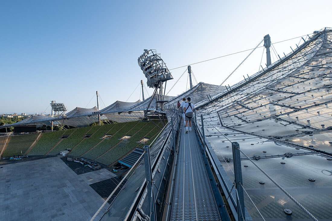  Tent roof tour in the Olympic Stadium, Munich, Upper Bavaria, Bavaria, Germany, Europe 