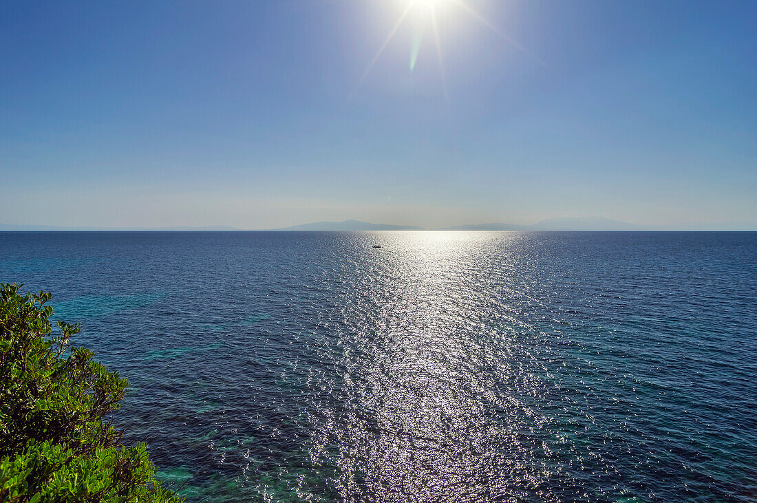  A magnificent view of the azure sea of Cape Sani, on the Greek peninsula of Chalkidiki 