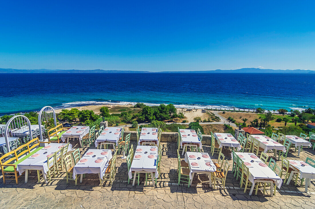  City view of Afitos, it is located between Nea Fokea and Kallithea and belongs to the municipality of Kassandra, Chalkidiki, in Greece 