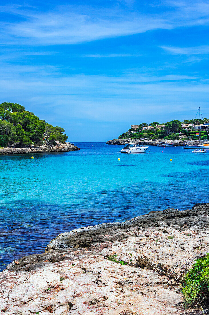 Malerische Bucht von Portopetro, Gemeindegebiet  Santanyí, Südostküste, Mallorca, Balearen, Spanien