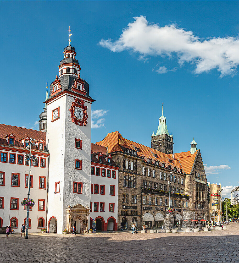  Old and New Town Hall at Chemnitz Market Square, Saxony, Germany 