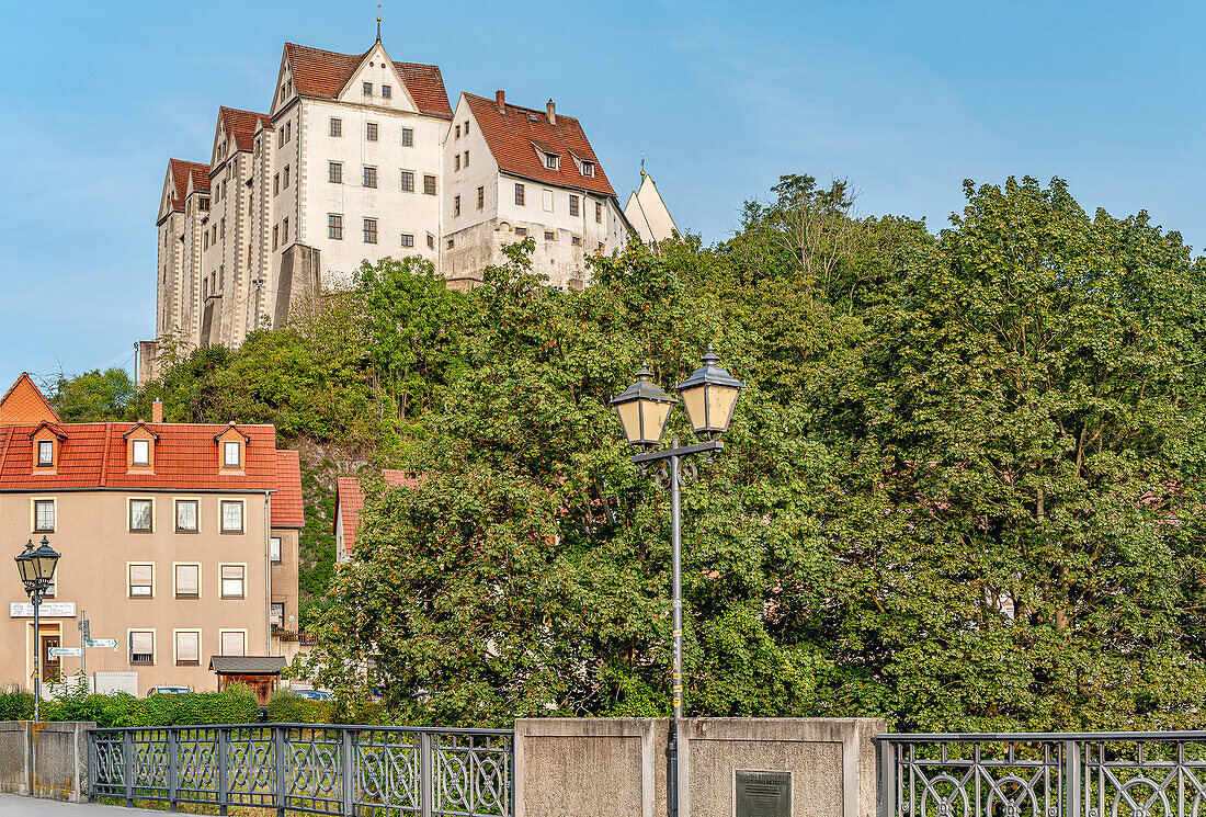 Aussicht zur Burg und Altstadt, Nossen, Landkreis Meissen, Erzgebirge, bei Dresden, Sachsen, Deutschland