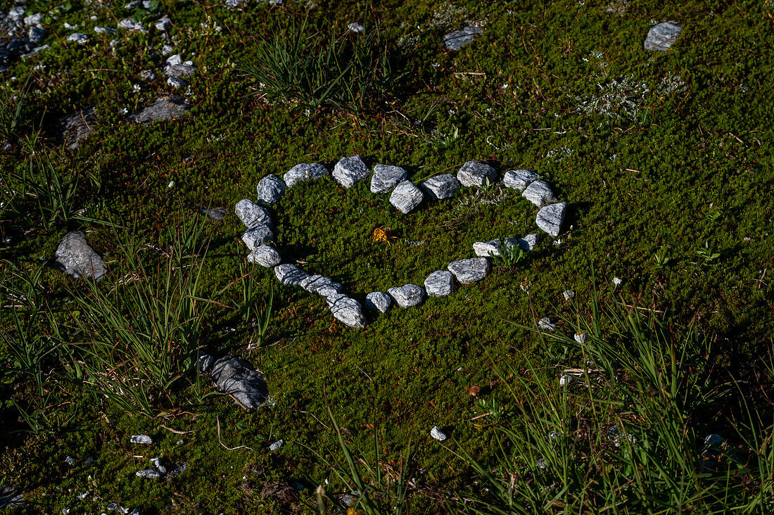  &quot;Stone Heart&quot; - heart shape made of small stones, Hohe Tauern National Park, Salzburg, Austria 