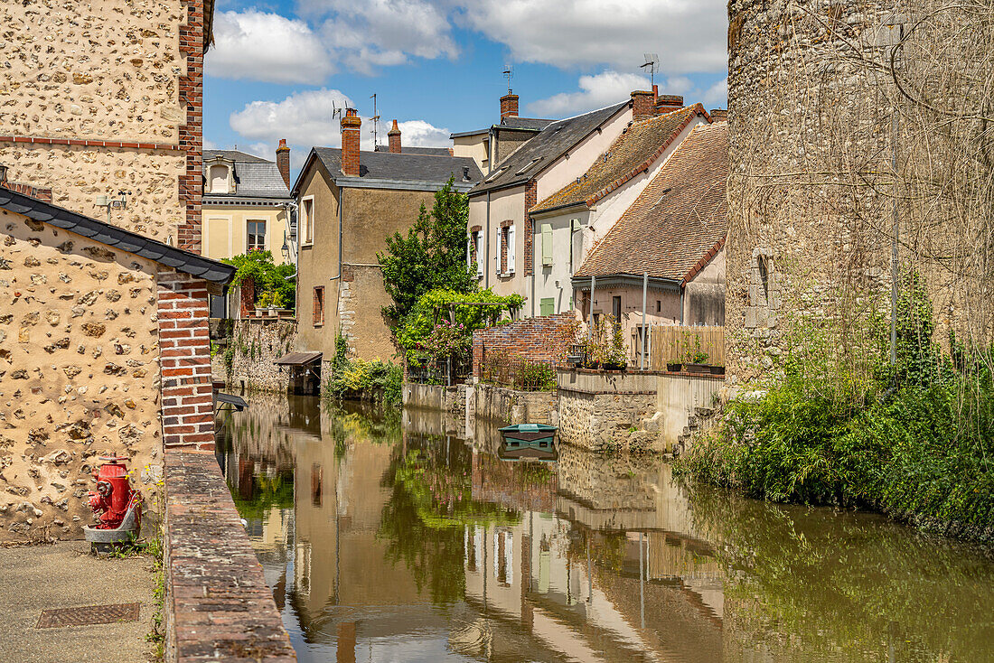  Moat in the old town of Bonneval, Centre-Val de Loire, France, Europe 