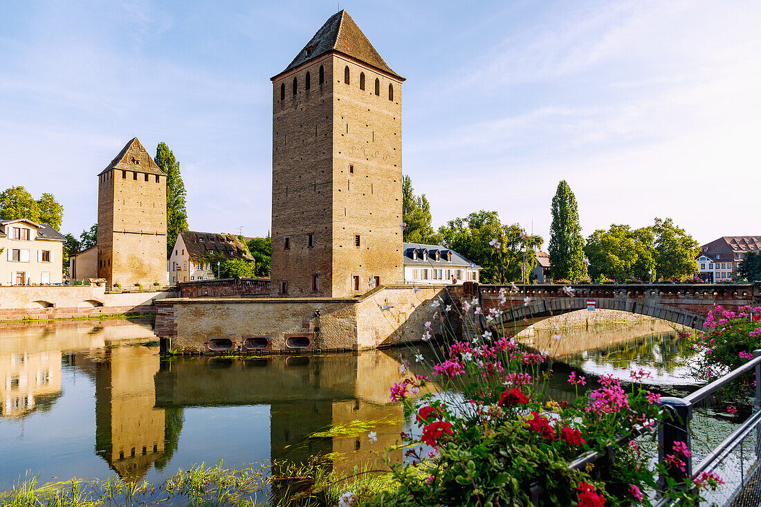  View of Ponts Couverts on the l&#39;Ill from Barrage Vauban in Strasbourg in the Bas-Rhin department in the Grand Est region of Alsace in France 