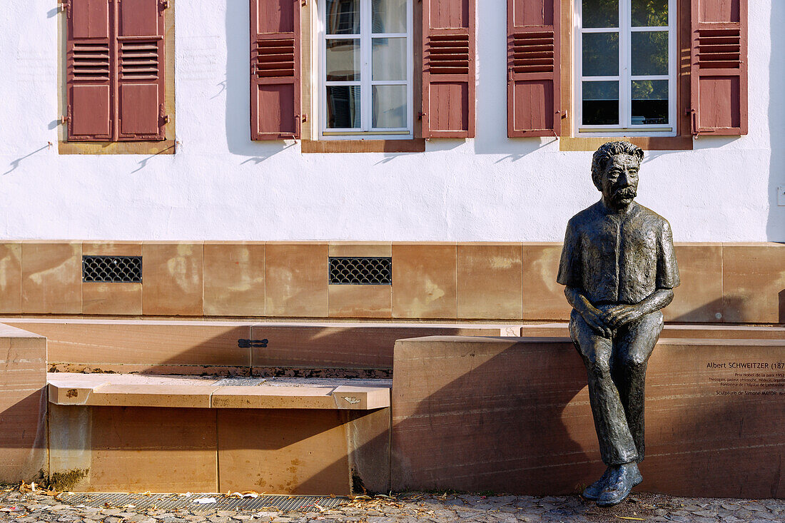  Bronze sculpture of Albert Schweitzer at Place Saint-Thomas (Thomas Square) in Strasbourg in the Bas-Rhin department in the Grand Est region of Alsace in France 