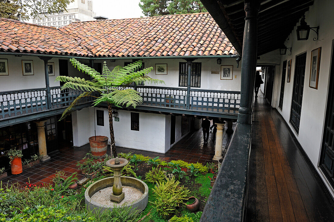 patio of an colonial-era building housing the famous restaurant La Sociedad in Calle11 #6-42, La Candelaria district  Bogota, Colombia, South America