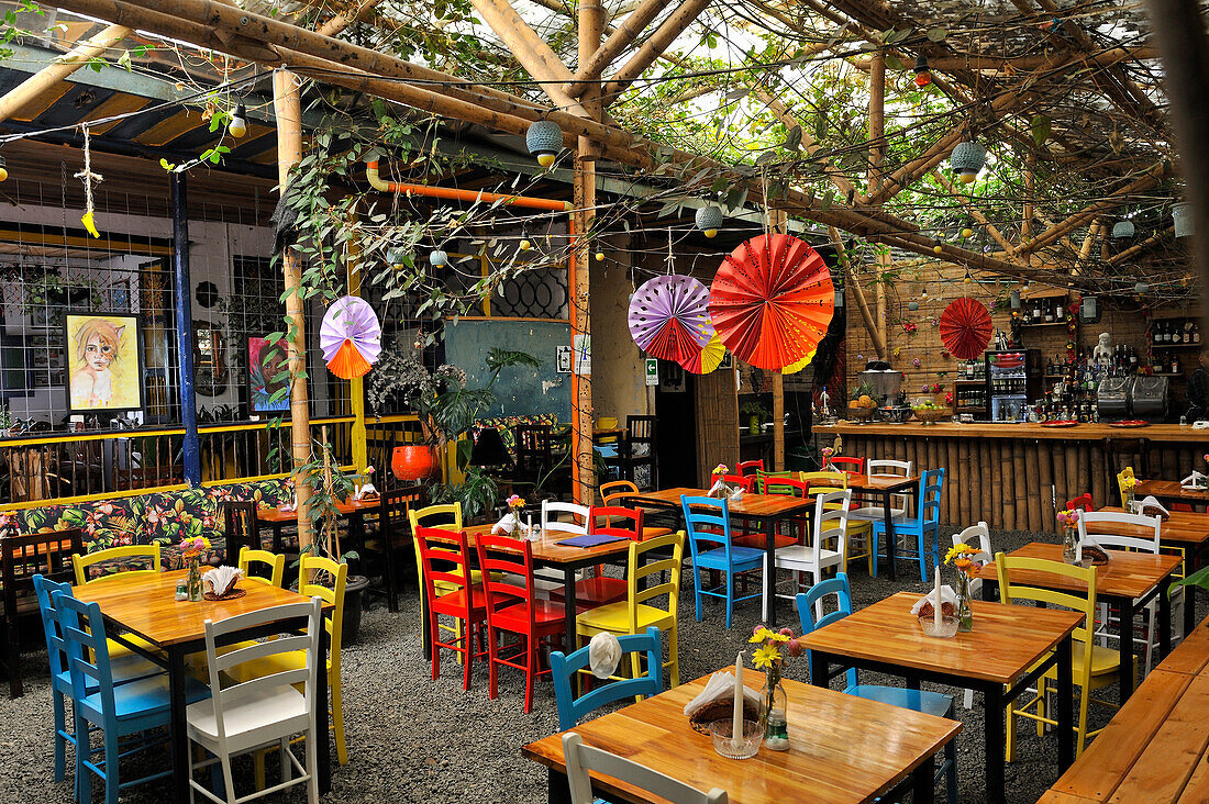 cafe and restaurant at Filandia, department of Quindio, Cordillera Central of the Andes mountain range,  Colombia, South America