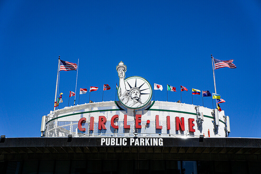 Circle Line sightseeing cruises, circular building exterior New York City, New York, USA