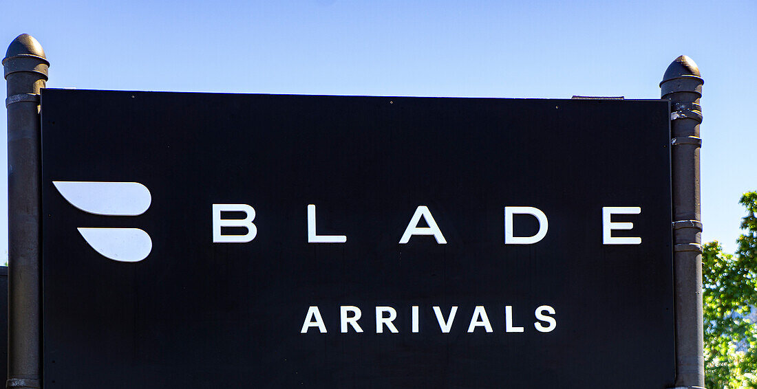  Blade Aviation, Hubschrauberlandeplatz Ankunftsschild, New York City, New York, USA 