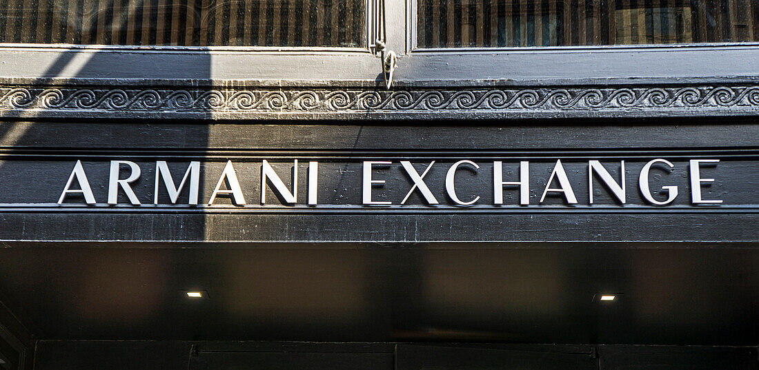 Armani Exchange clothing store, building exterior detail, New York City, New York, USA