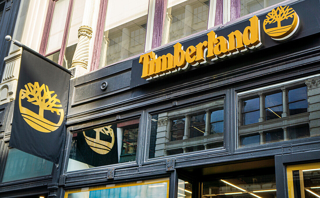  Timberland Outdoor-Bekleidungs- und Schuhgeschäft, Gebäudeaußenseite, New York City, New York, USA 