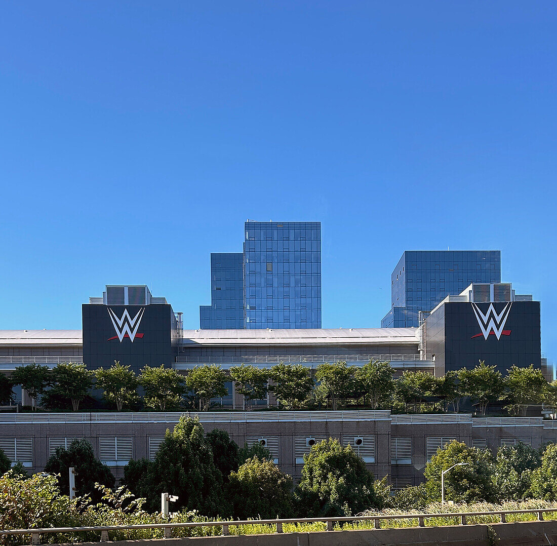  World Wrestling Entertainment (WWE), amerikanisches professionelles Wrestling- und Unterhaltungsunternehmen, globaler Hauptsitz, Gebäudeaußenseite, Stamford, Connecticut, USA 