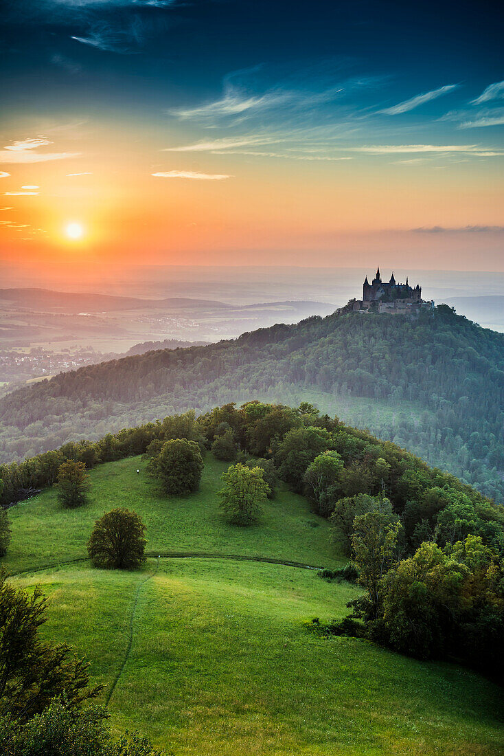  Sunset, Hohenzollern Castle, Hechingen, Swabian Alb, Baden-Württemberg, Germany 