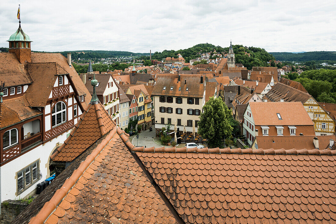  Old town with historic buildings and half-timbered houses, Tübingen, Baden-Württemberg, Germany 