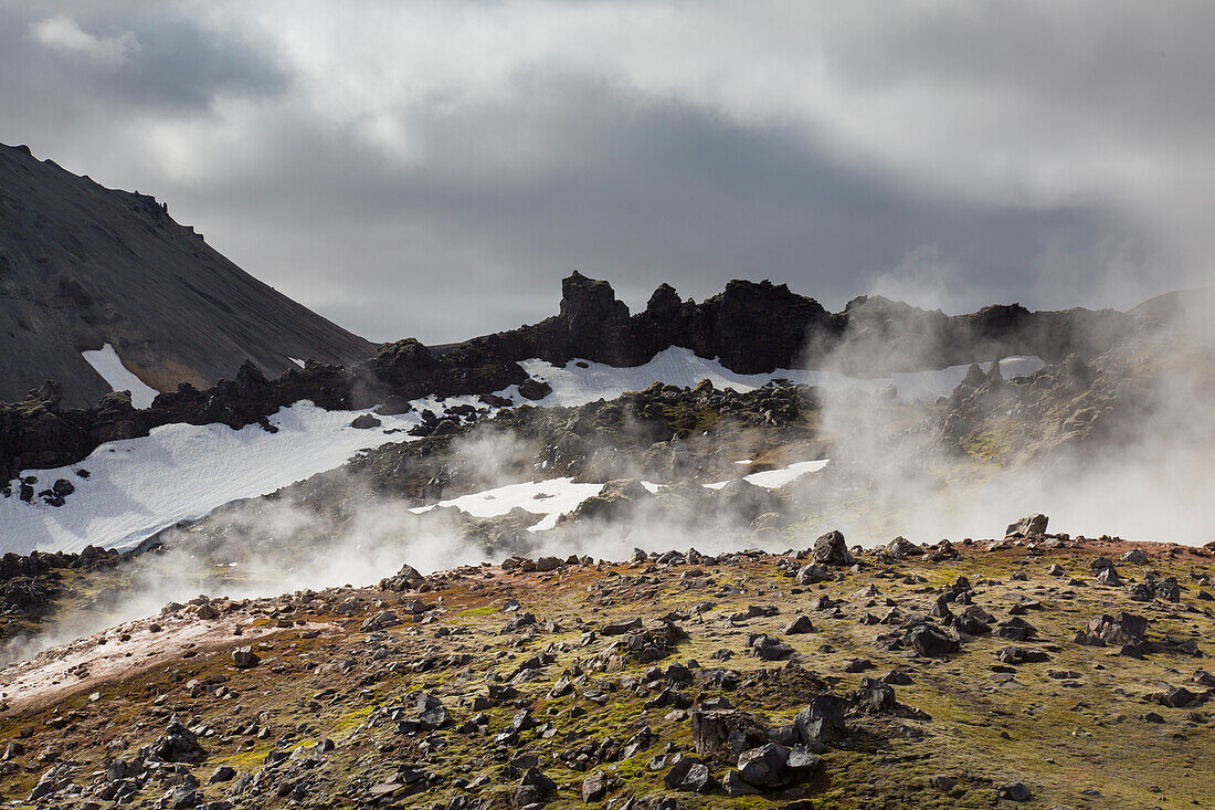  Geothermal area at Brennisteinsalda volcano in Landmannalaugar, Fjallabak National Park, Sudurland, Iceland 