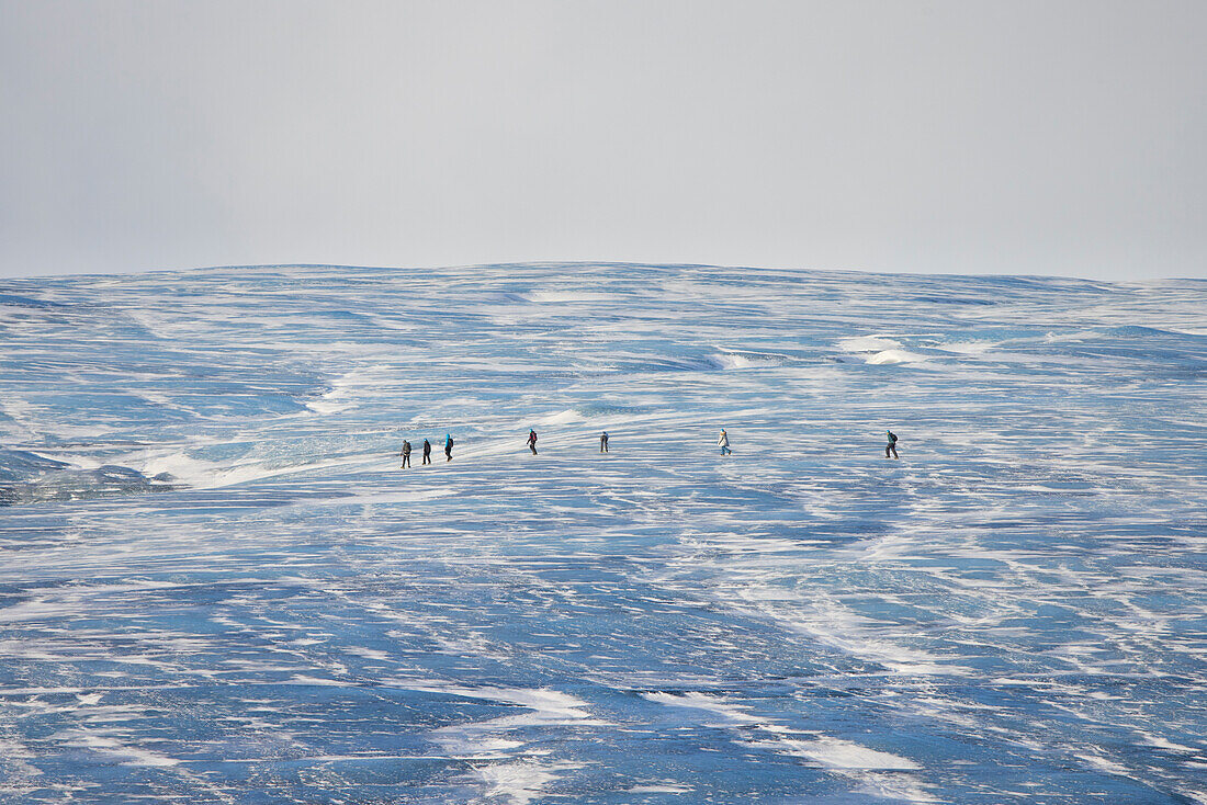  Vatnajoekull, tourists on the largest glacier in Europe, Skaftafell National Park, winter, Iceland 