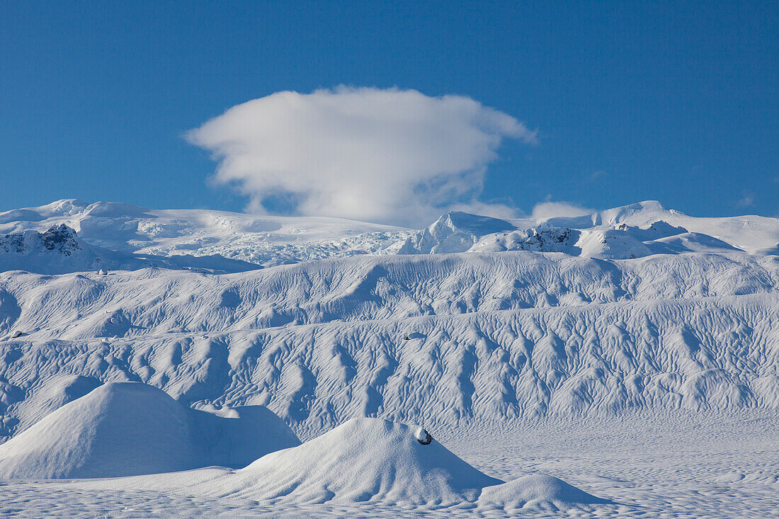  Vatnajoekull, view over the largest glacier in Europe, Skaftafell National Park, winter, Iceland 