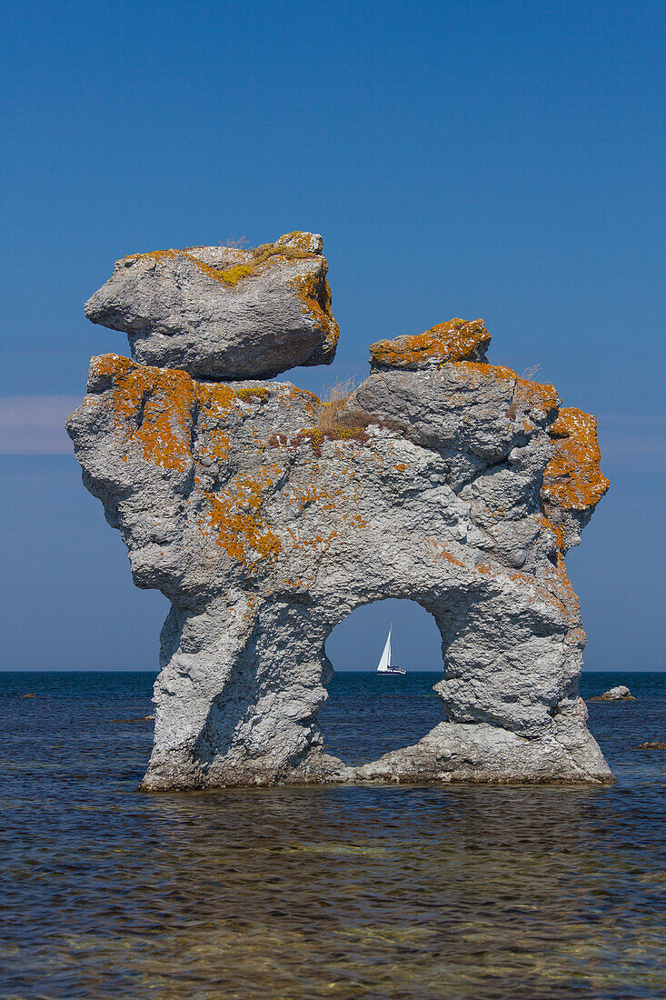 Kalksteinsäule im, Naturschutzgebiet Gamle Hamn, Insel Farö, Insel Gotland, Schweden