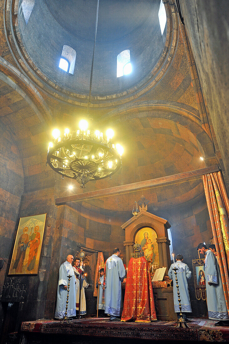 ceremony inside the Church of the Holy Mother of God (Surb Astvatzatzin) within Khor Virap Monastery, Ararat plain, Artashat, Armenia, Eurasia