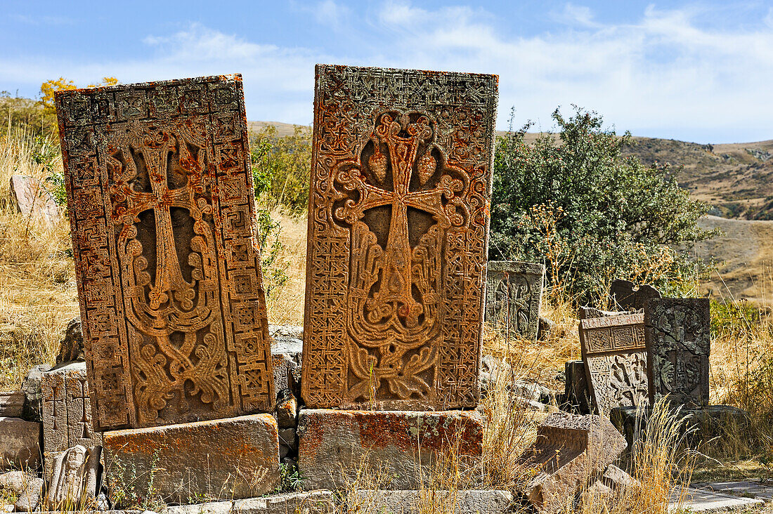 khachkars at Tsakhats Kar Monastery, Yeghegnadzor, Vayots Dzor province, Armenia, Eurasia