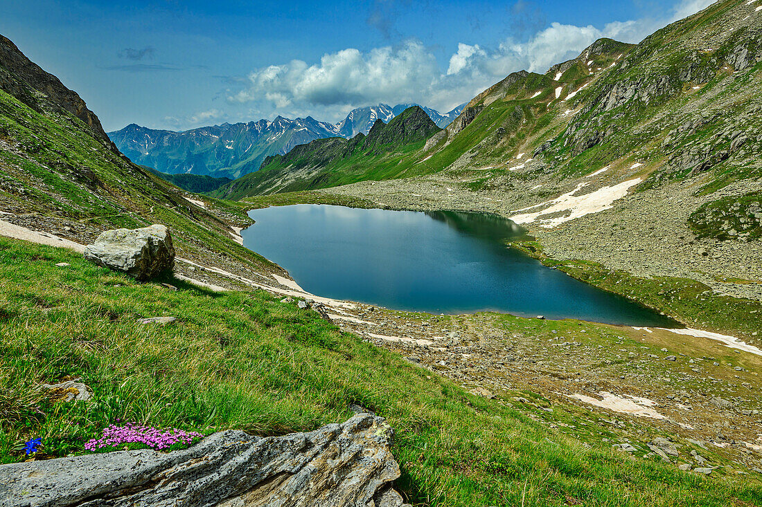 Blick auf Eisbruggsee, Pfunderer Höhenweg, Zillertaler Alpen, Südtirol, Italien