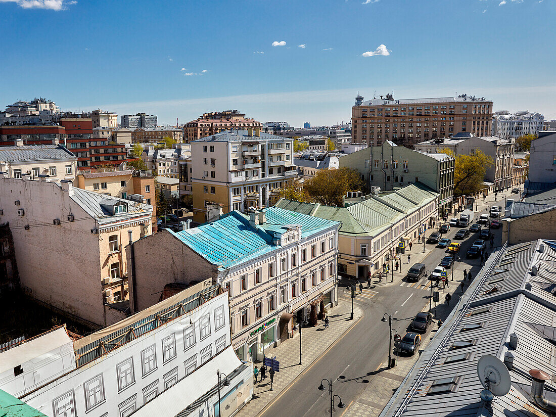 Aerial view of historical Zamoskvorechye District in Moscow, Russian Federation.