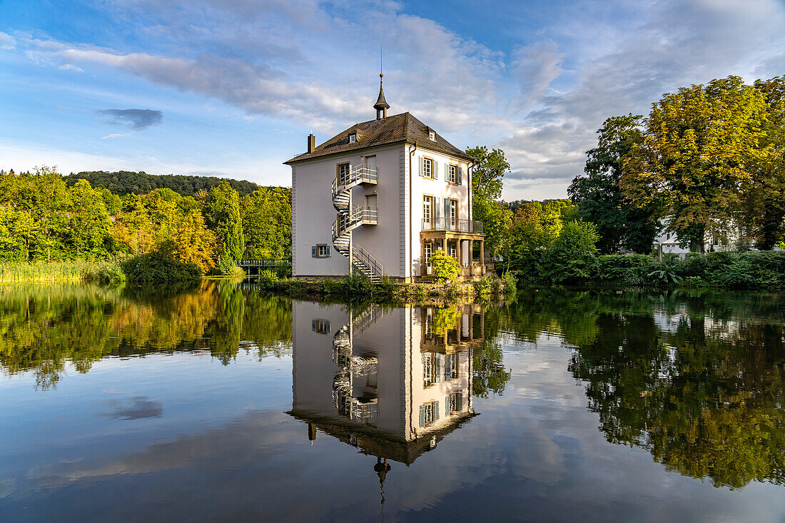  The Trappenseeschlösschen in the Trappensee in Heilbronn, Baden-Württemberg, Germany  