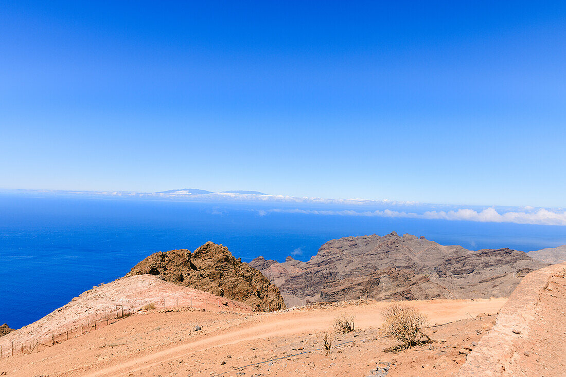  Mountain trail to Valle Gran Rey from Arure, on the Canary Island of La Gomera in Spain. 