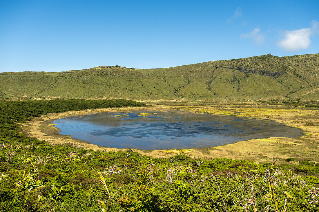 Caldeira Branca on Flores, Azores islands, Portugal. This volcanic structure is located in the Central Plateau of Flores Island and represents an explosion crater.