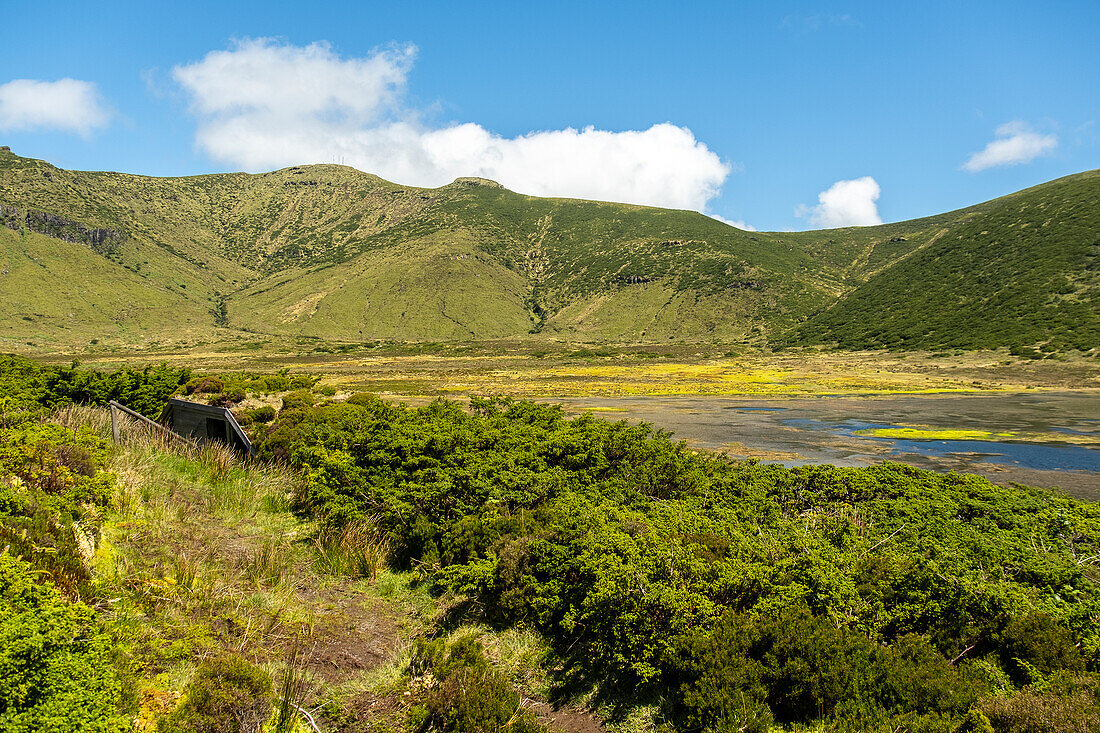 Abrigo Birdwatching hide at Caldeira Branca on Flores, Azores islands, Portugal.