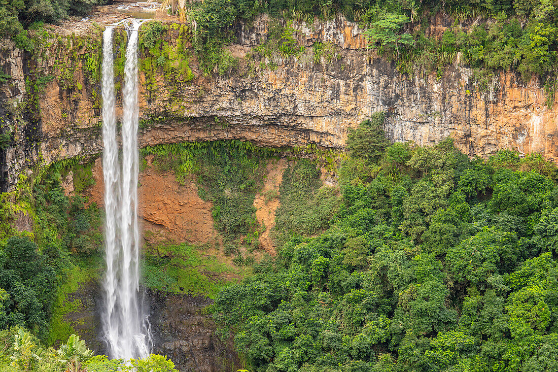  Chamarel Waterfall, double waterfalls in the Black River National Park in Mauritius. 