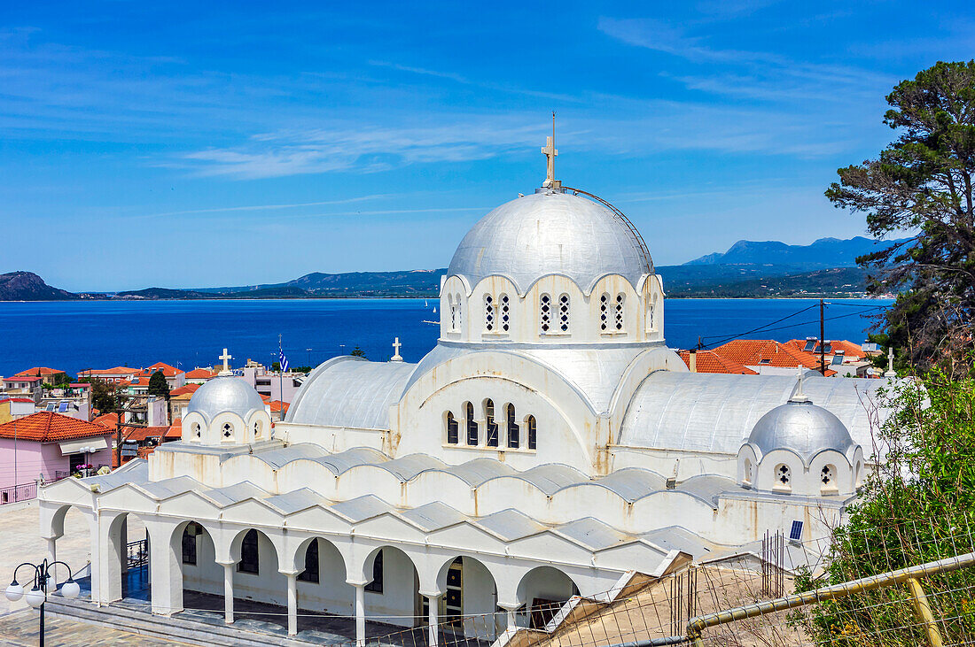  The Holy Assumption Church in Pylos, a port city in Messinia, Greece. 