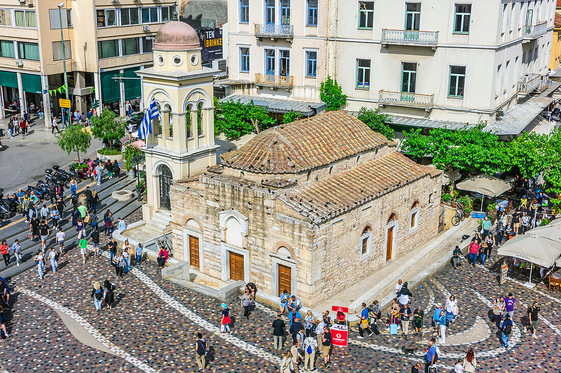  View of Byzantine Church on Monastiraki Square, Athens, Greece 