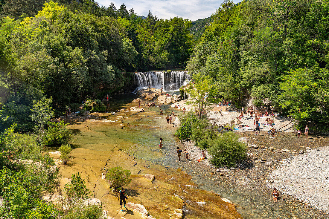  Cascade de la Vis waterfall on the Vis river near Saint-Laurent-le-Minier, France, Europe 