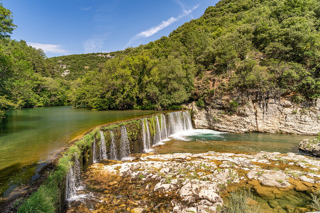  Waterfall on the river Vis near Saint-Laurent-le-Minier, France, Europe 