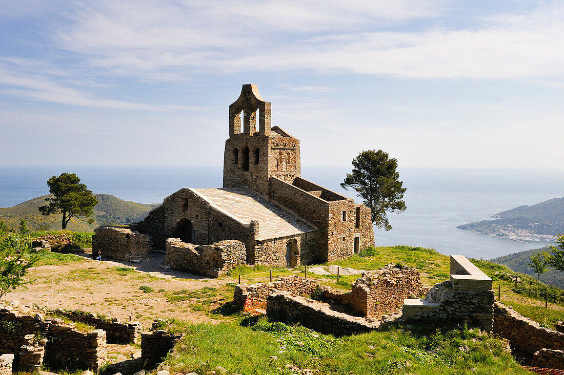 the Romanesque style church Santa Helena  near of the Monastery of Sant Pere de Rodes.Costa Brava,Catalonia,Spain,Europe