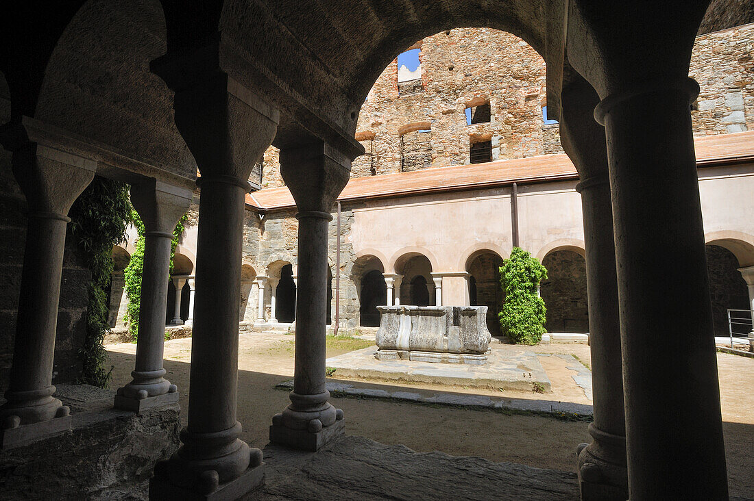 cloister of Monastery of Sant Pere de Rodes.Costa Brava,Catalonia,Spain,Europe