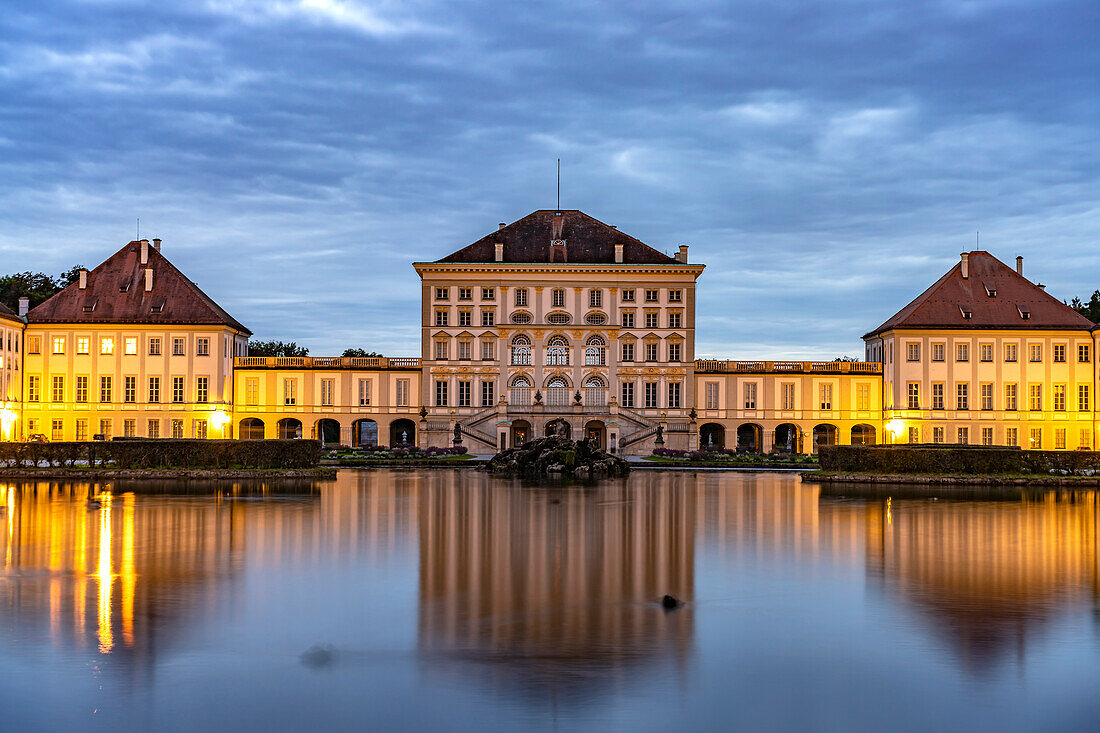  Nymphenburg Palace at dusk, Munich, Bavaria, Germany  