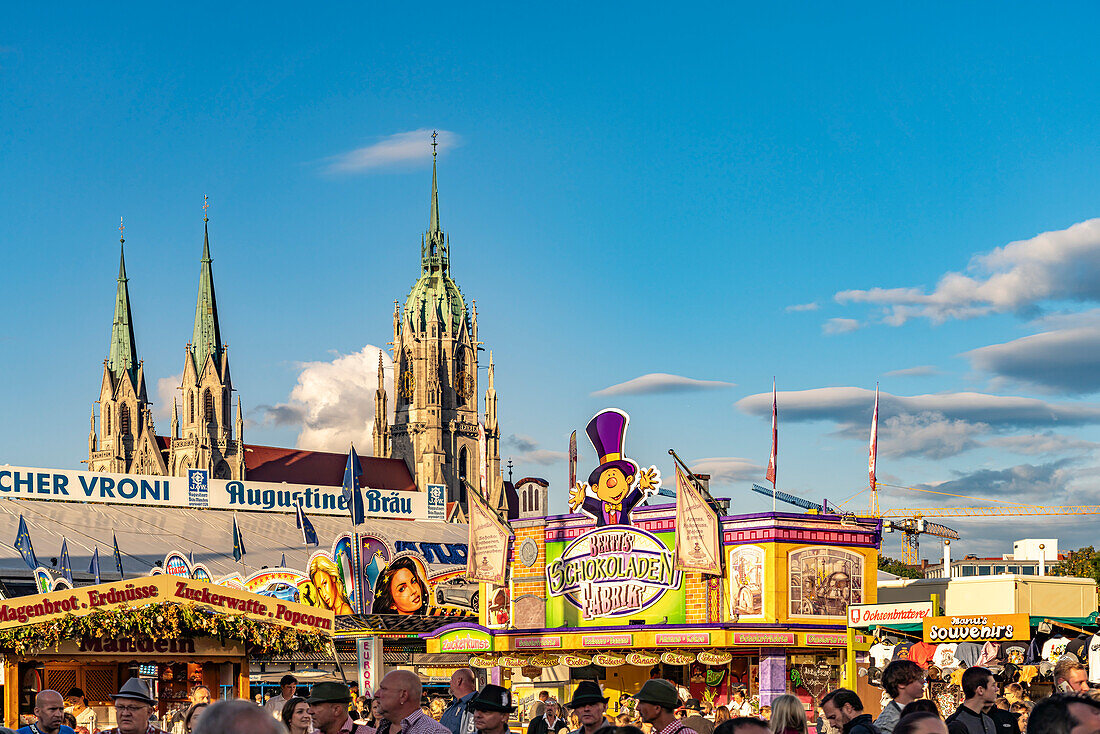  Theresienwiese and Church of St. Paul at the Oktoberfest Munich, Bavaria, Germany  