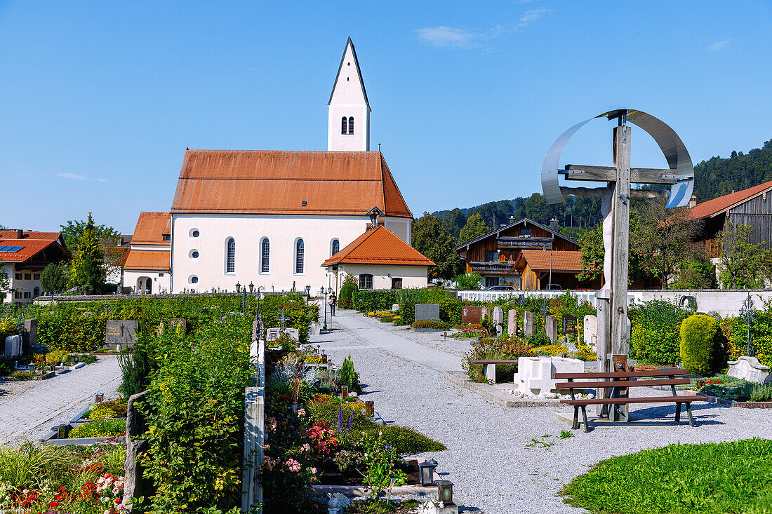  Parish Church of St. Vitus with cemetery in Nußdorf am Inn in Chiemgau in Upper Bavaria in Germany 