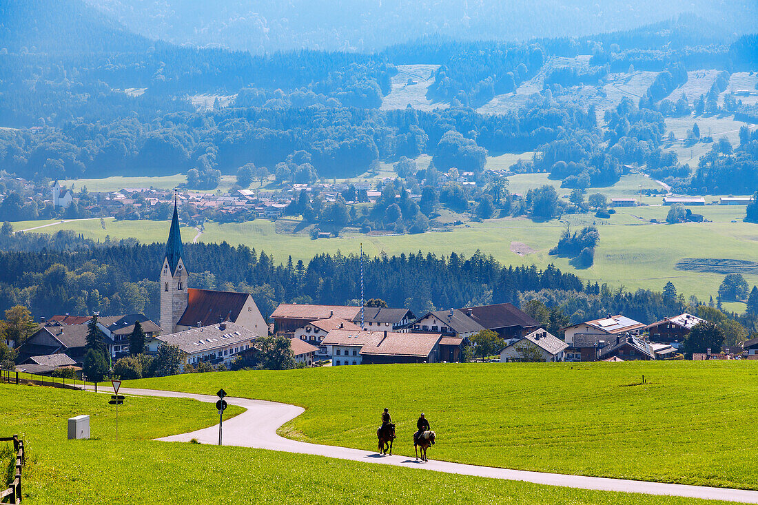  View from the Obereck viewpoint on Törwang am Samerberg in Chiemgau in Upper Bavaria in Germany 